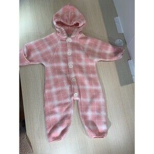 Vintage Lullaby Club Fleece Baby Bunting Bodysuit Size 6-9 Mo Pink Plaid Print